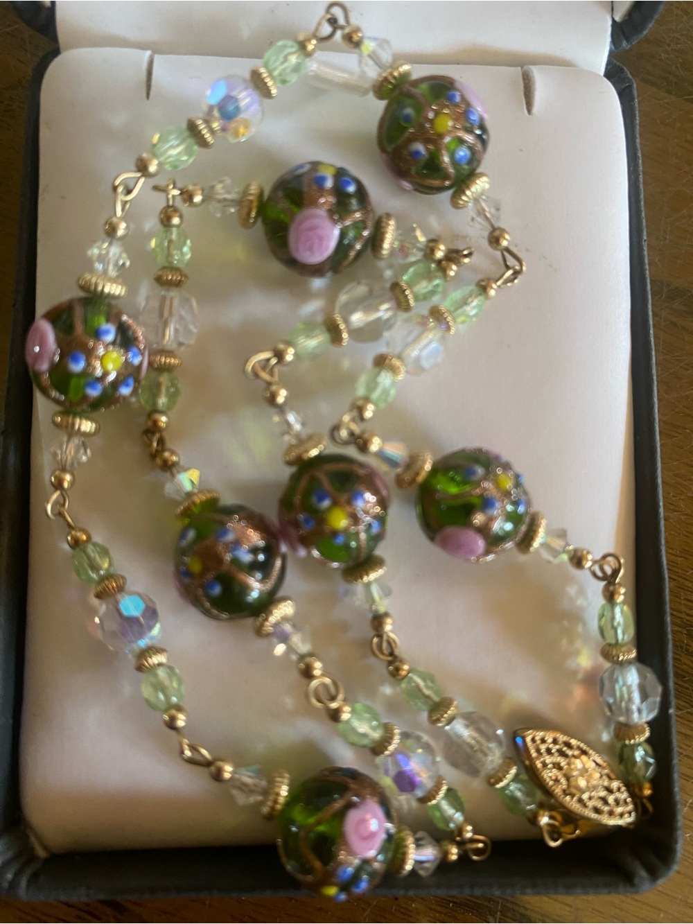 Vintage Large Murano Glass Wedding Cake Beaded Necklace.